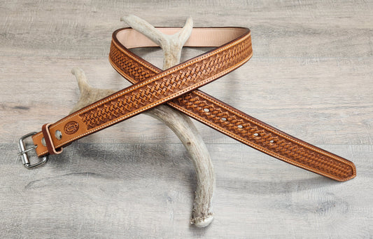 Basket Weave Tooled Belt with Tan Finish - Size 44