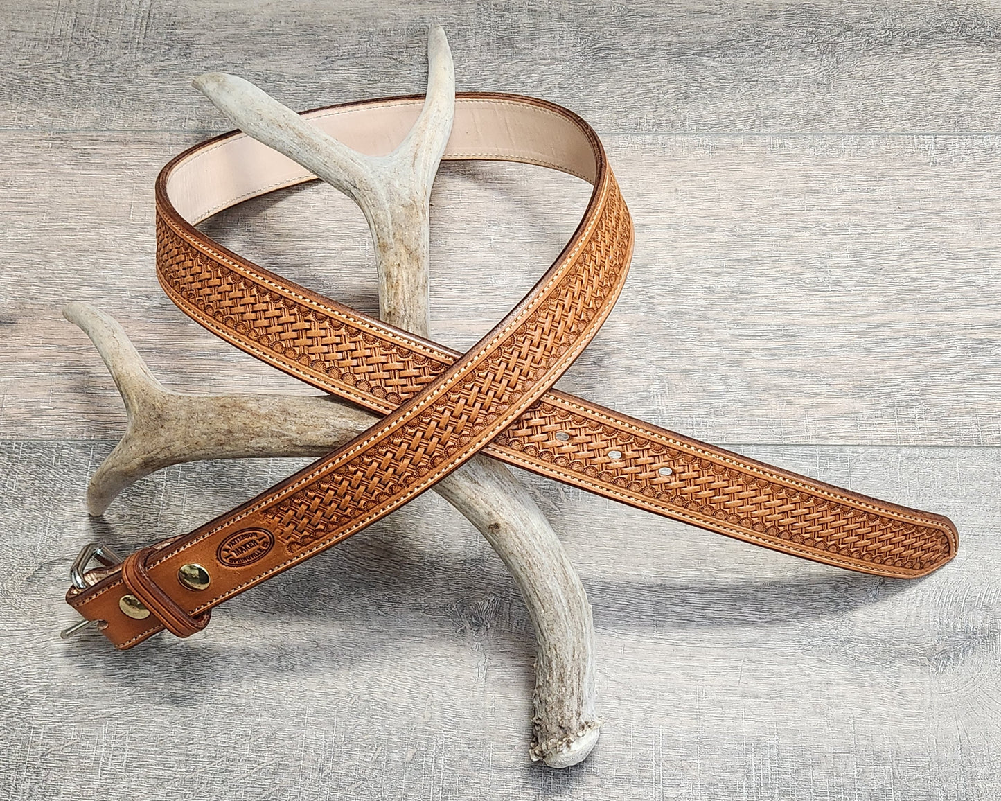 Basket Weave Tooled Belt with Tan Finish - Size 40