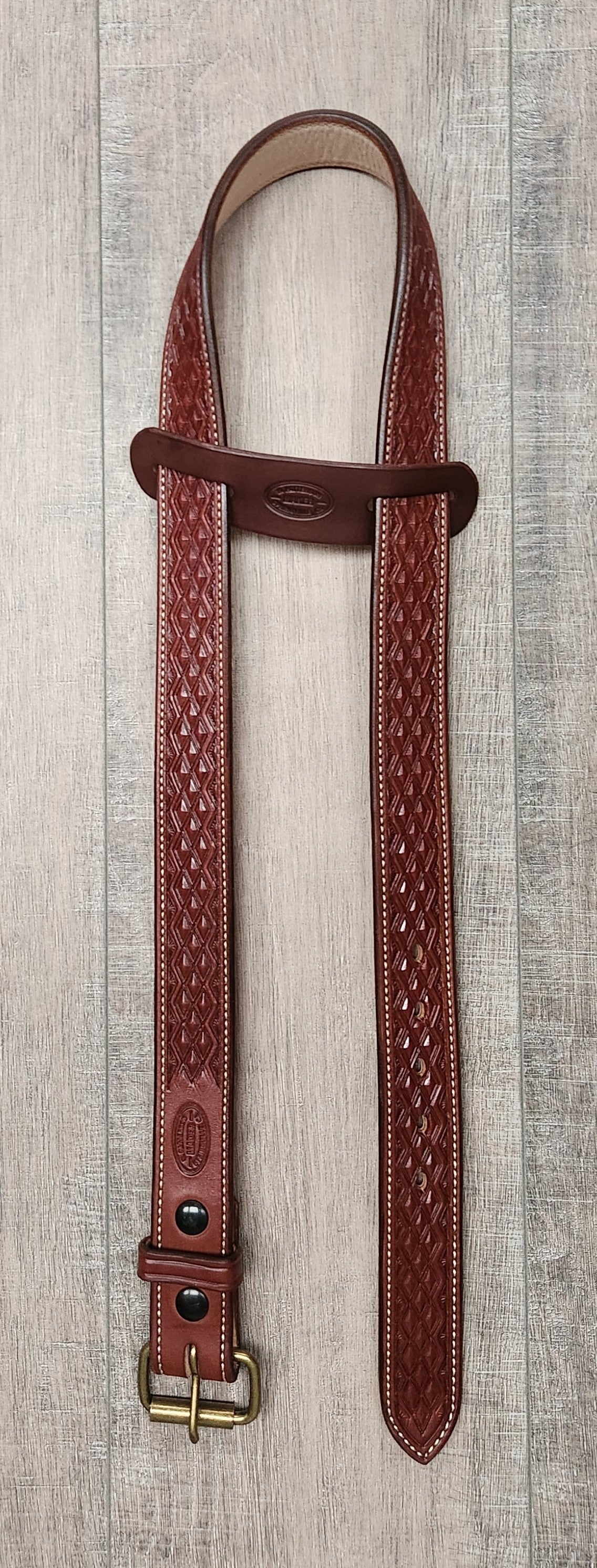 Geometric Tooled Belt with Brown Finish - Size 41