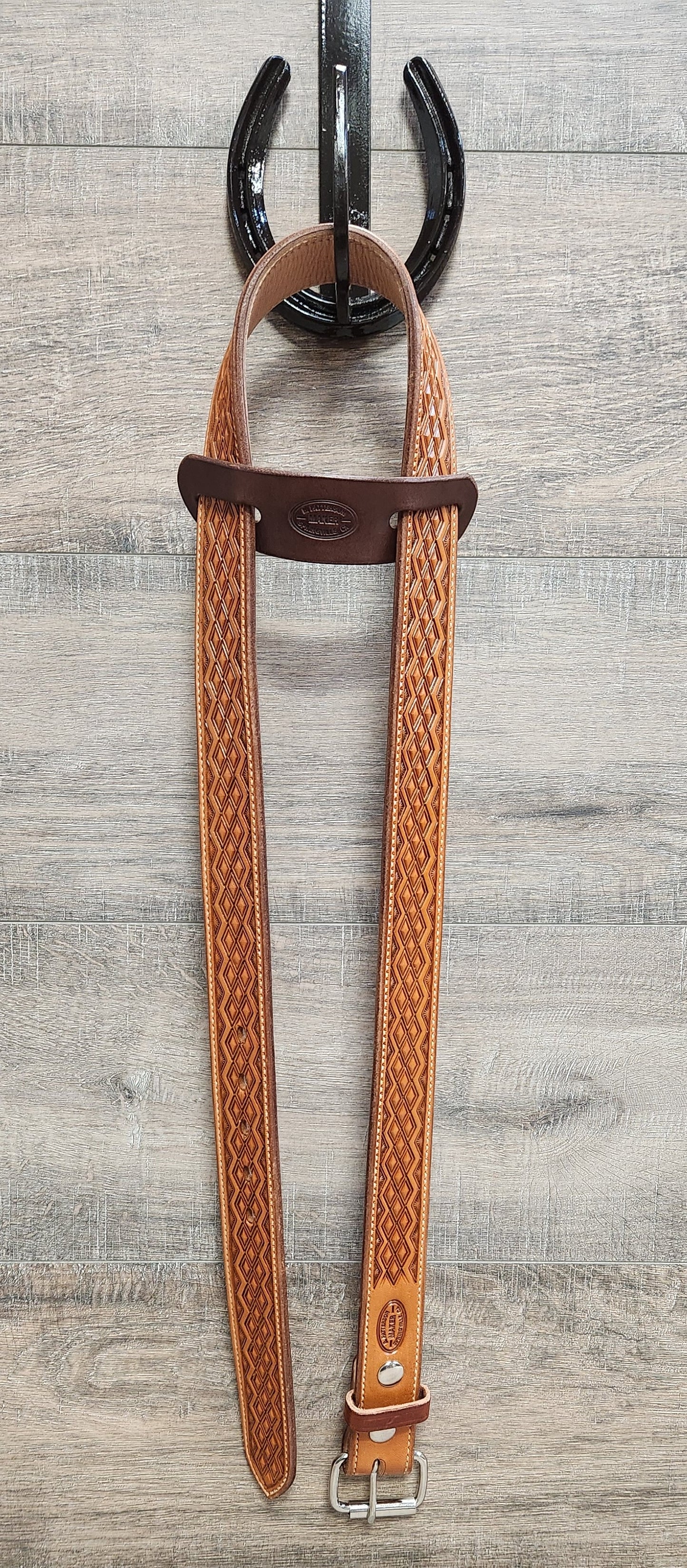 Geometric Tooled Belt with Tan Finish - Size 44