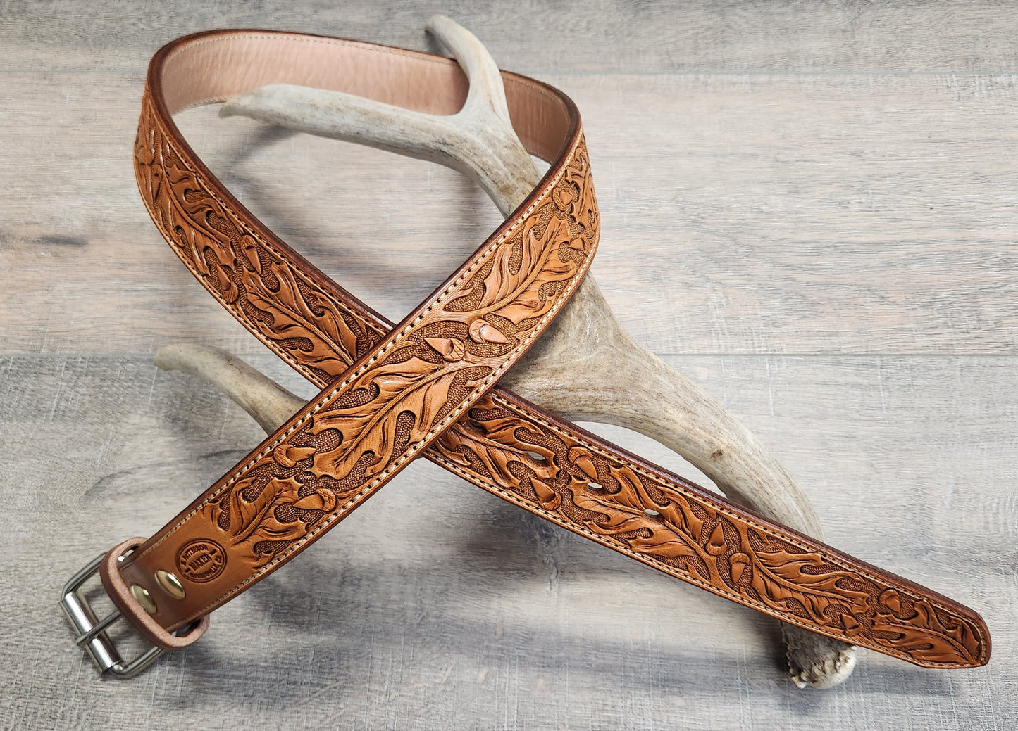 Oak Leaf & Acorn Tooled Belt with Tan Finish - Size 41