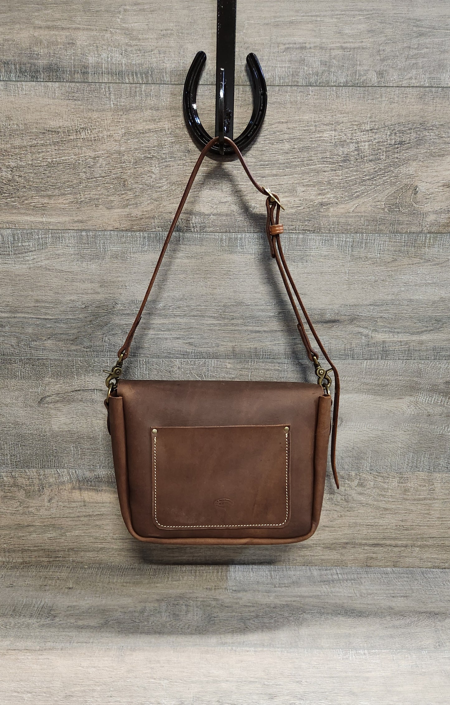 Woman's Leather Purse/Handbag with Floral Tooling in a Medium Brown Finish